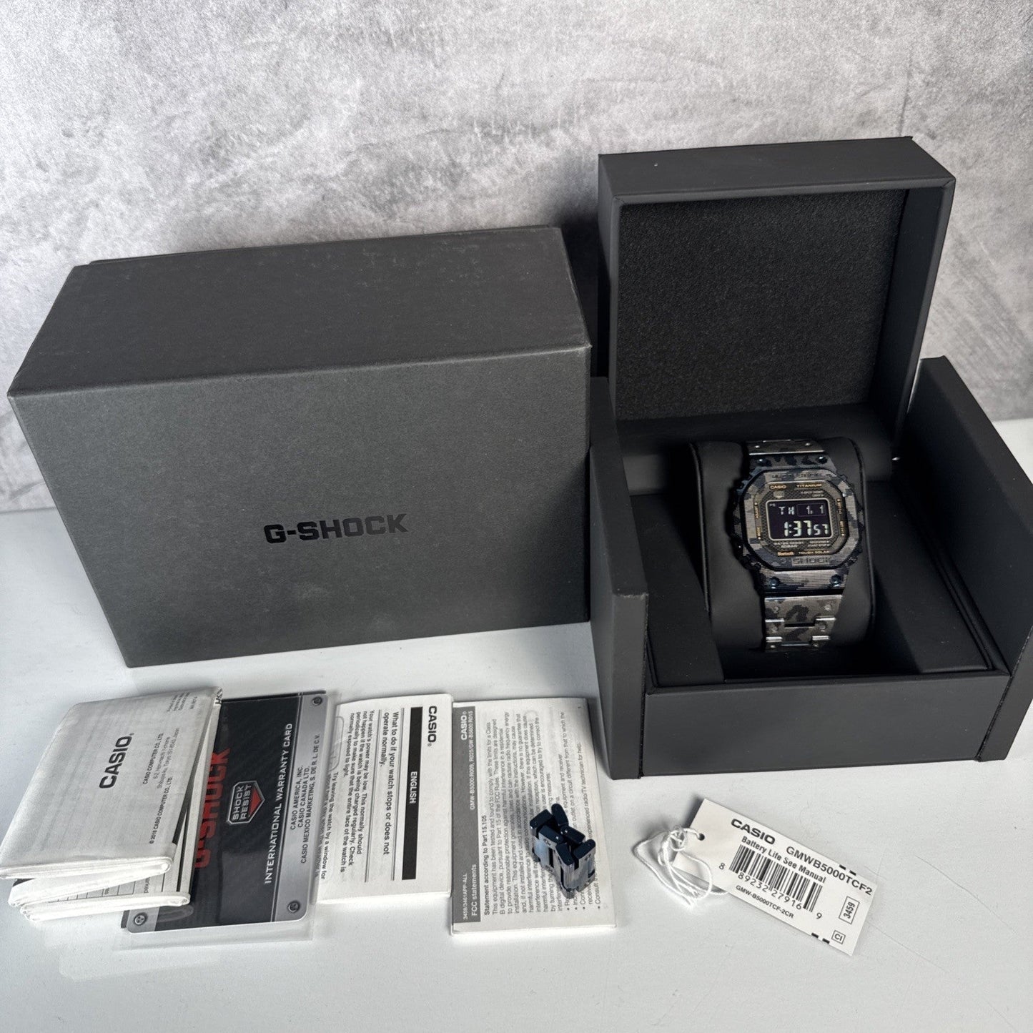 USED Casio G-SHOCK FULL METAL TITANIUM Blue Camo LE Watch GMWB5000TCF-2